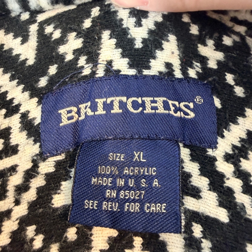 BRITCHES Fair Isle Fleece Zip Up Jacket Black White Blue XL Made in USA Aztec - Picture 3 of 11